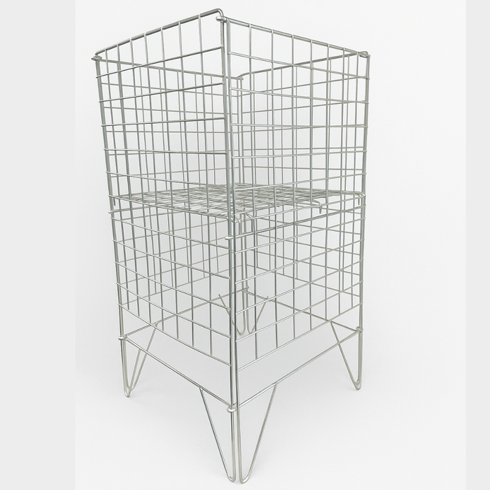 Silver Dump Bin with adjustable bottom side view