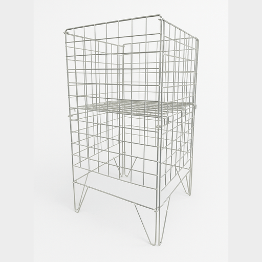 Silver Dump Bin with adjustable bottom front view