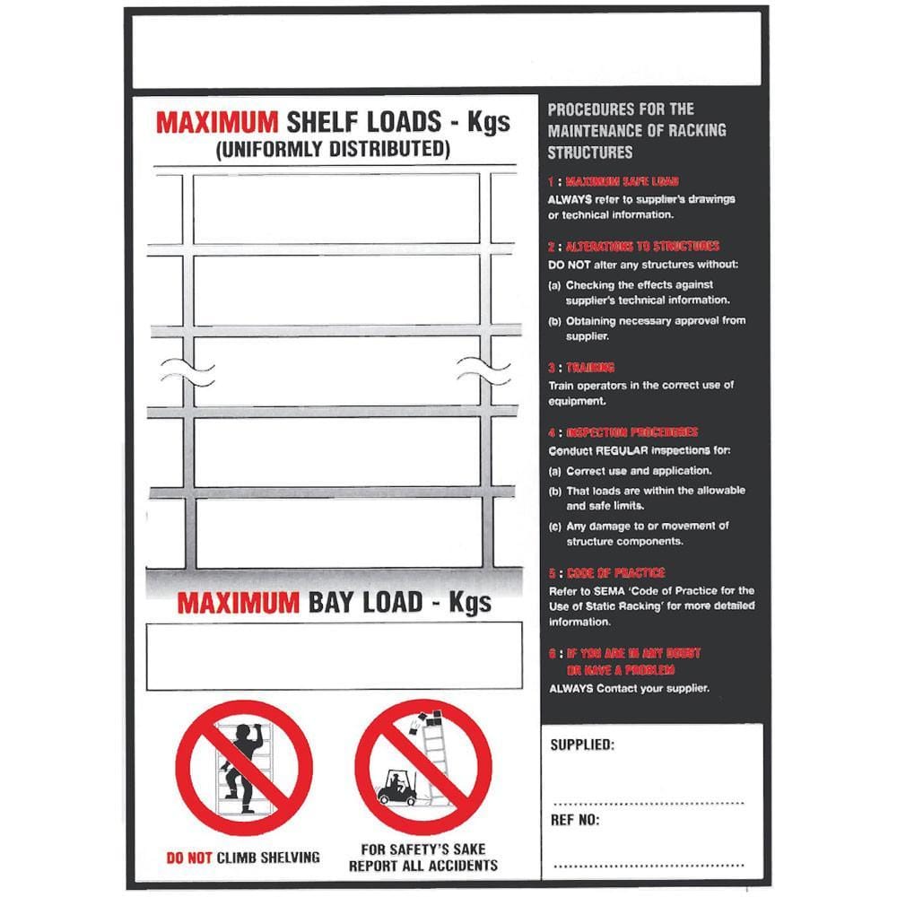 Shelf/Pallet Racking Load Notice (BLS1) - Filstorage