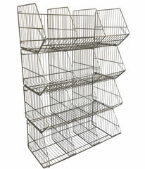 Set of 4 Large Wire Storage Stacking Display Baskets & 8 Dividers