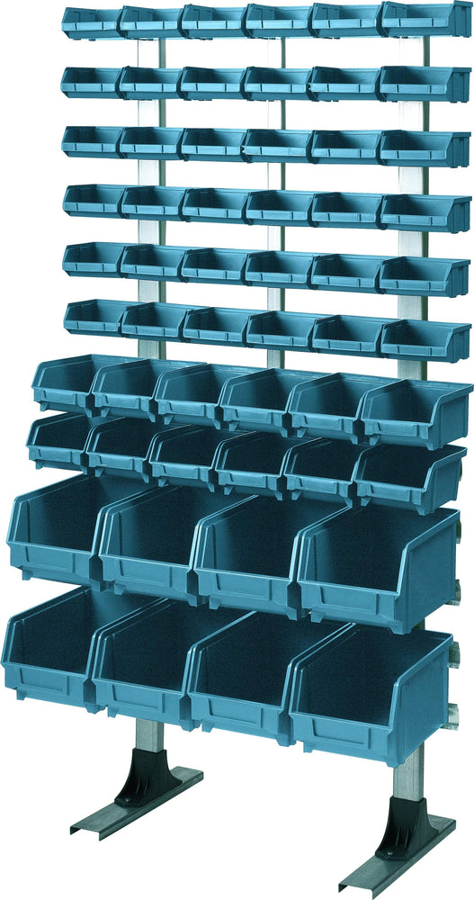 Freestanding Louvre Panel Parts Storage Bin Rack with 56 Mixed Size Bins - Filstorage