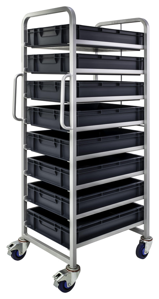 Euro Stacking Container Tray Trolleys - Filstorage Complete 8 Tier Trolley with 120mm high Euro Containers