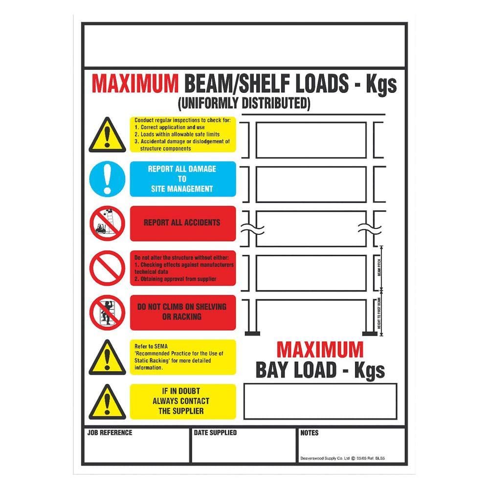 Shelf/Pallet Racking Load Notice (BLS5) - Filstorage