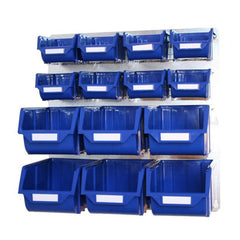 Metal Wall Storage Kit with 14 Plastic Parts Bins (Steel Panel)