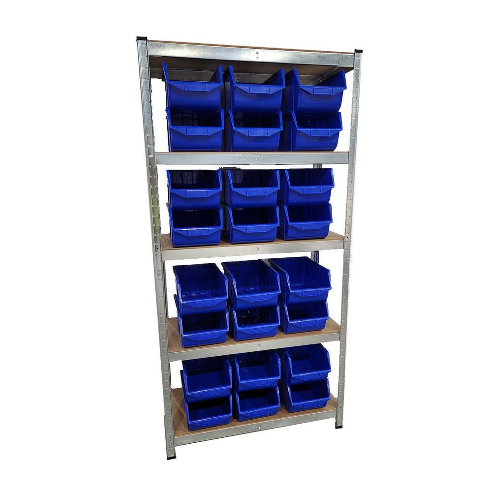 Deal: Express SILVER Shelving Unit with Large Plastic Parts Bins Storage - Filstorage